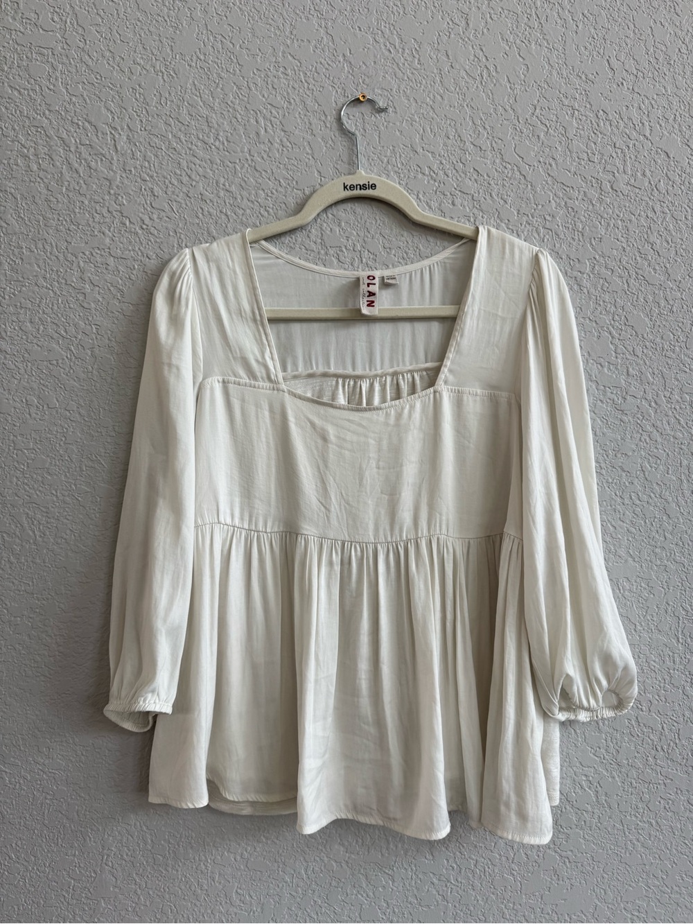 Anthropologie dolan Ivory Square-Neck Babydoll Blouse with Flowy 3/4 Sleeves